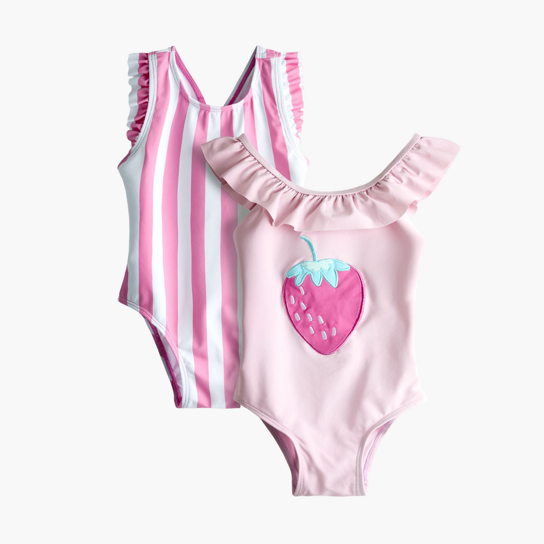 Pink 2 Pack Strawberry Stripe Swimsuit
