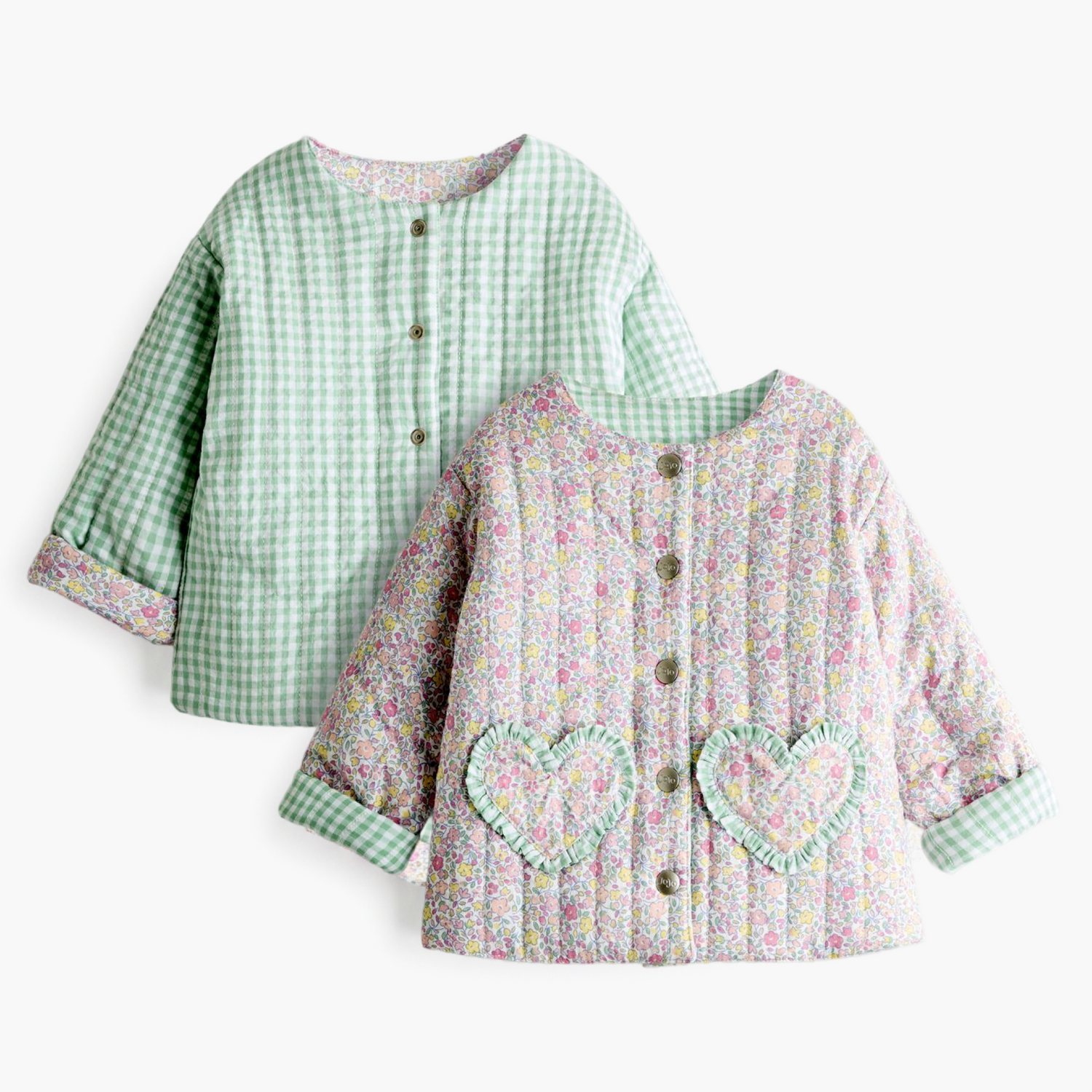 Mid Pink Ditsy Floral Heart Pocket Quilted Jacket