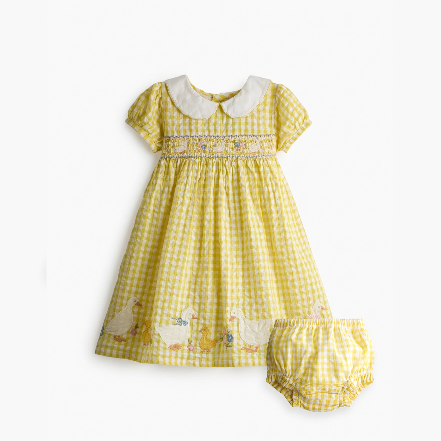 Toddler Yellow Duck Appliqué Smocked Dress