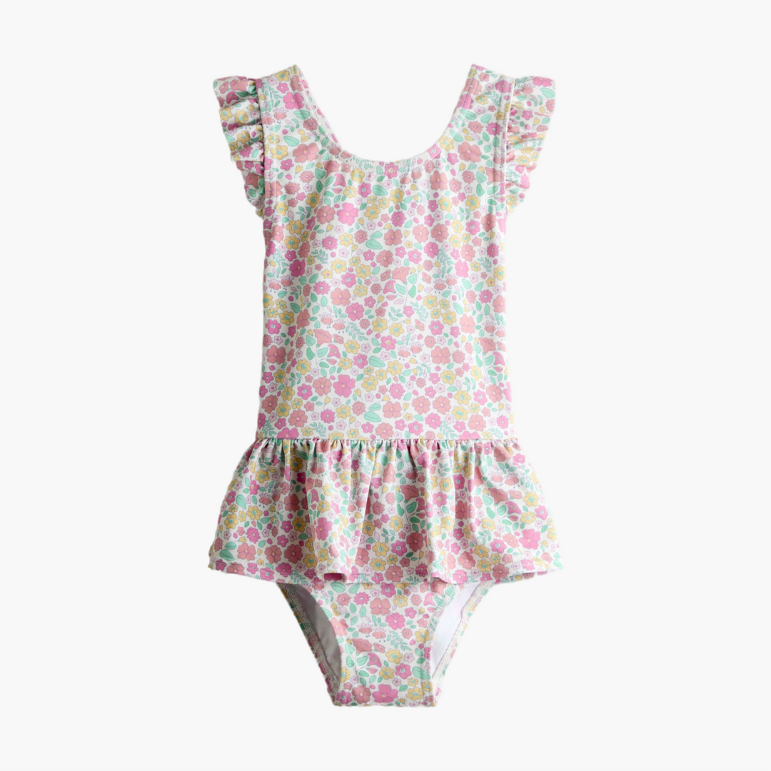 Pink Ditsy Floral Frill Swimsuit