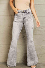 High Waisted Acid Wash Flare Jeans - Ashley's Artistries